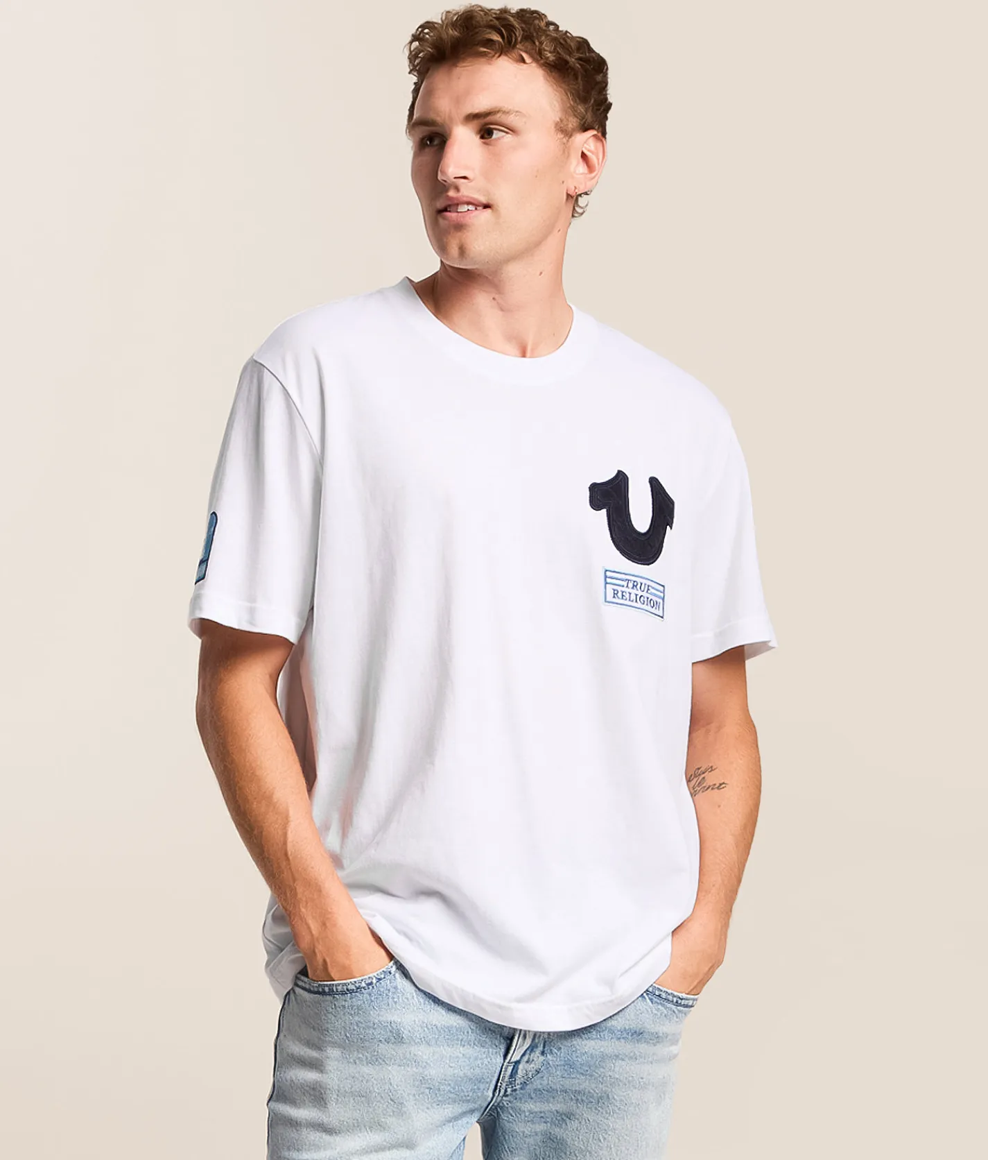 Tops|Graphic T-Shirts | True Religion Horseshoe Repeat T-Shirt Optic White