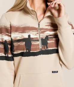 Wrangler® Horses Quarter Zip Pullover Cream