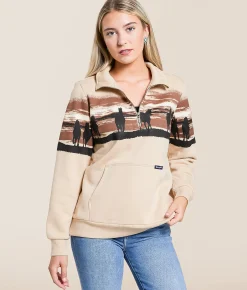Wrangler® Horses Quarter Zip Pullover Cream