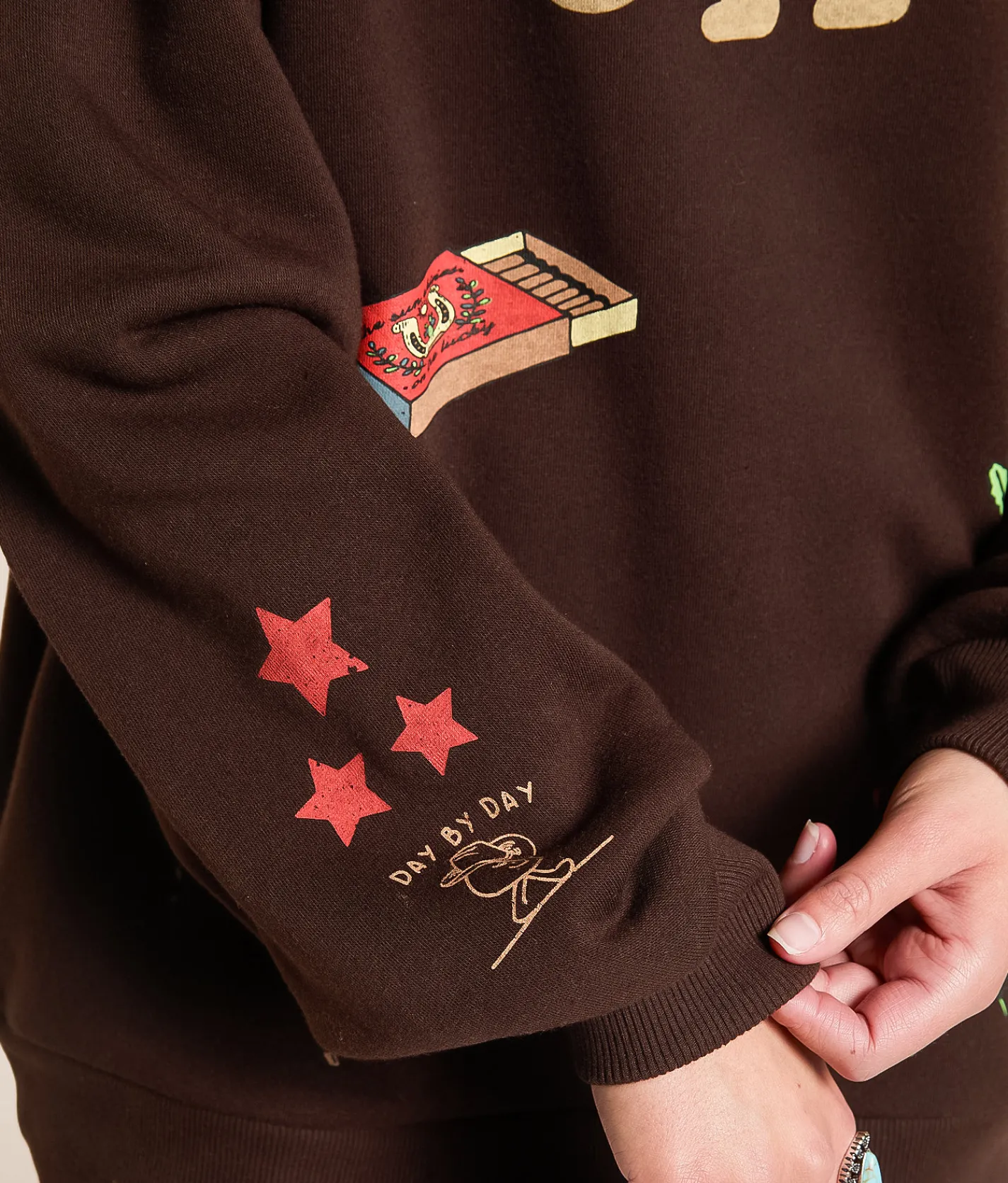 Tops | Modish Rebel Howdy Tattoo Oversized Pullover Chocolate Brown