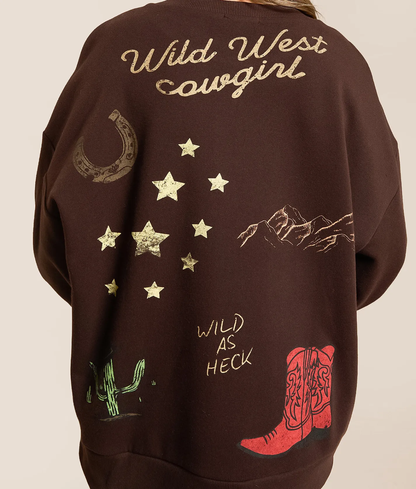 Tops | Modish Rebel Howdy Tattoo Oversized Pullover Chocolate Brown