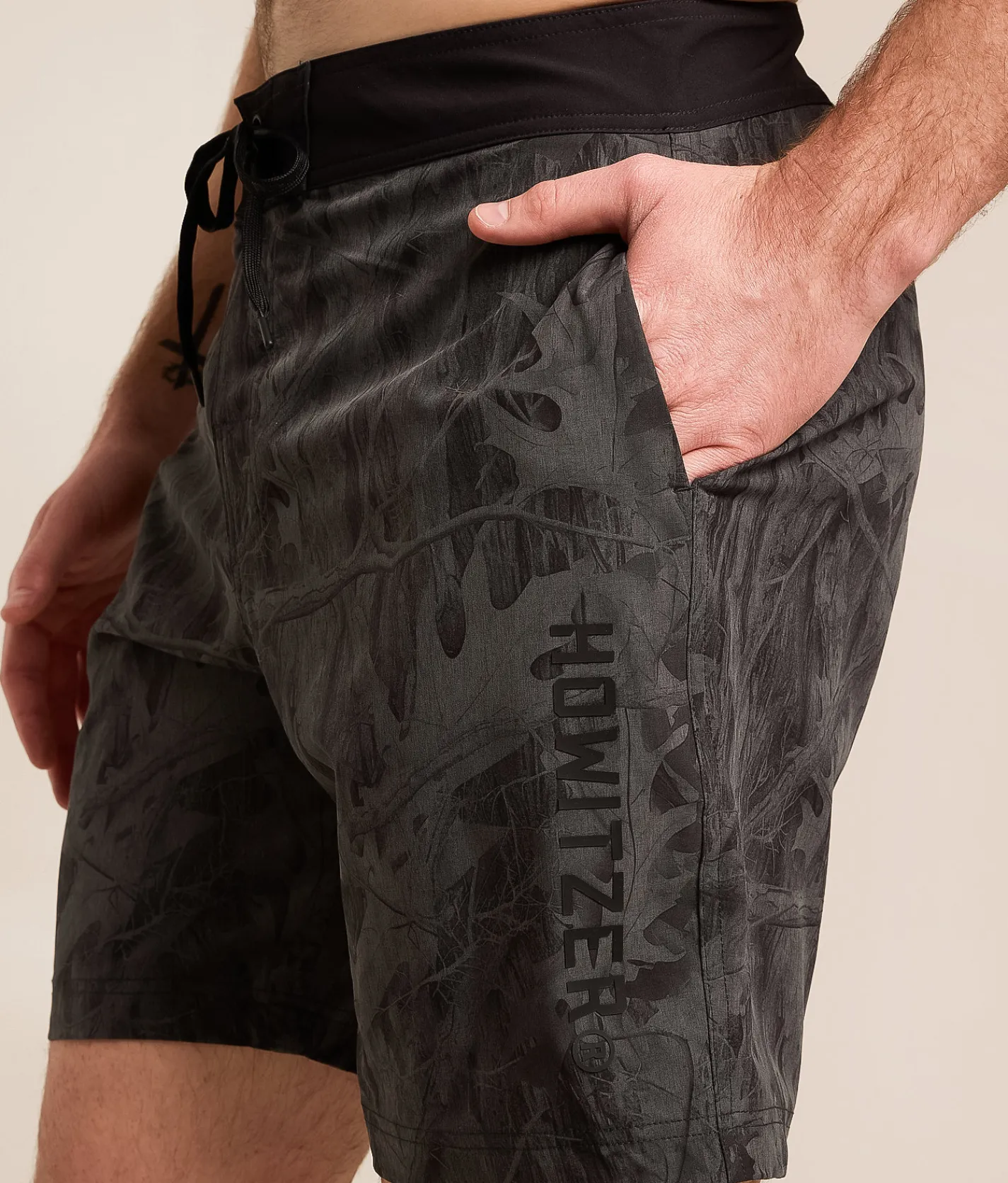 Bottoms|Swimwear | Affliction Howitzer Oak Tree Leaves Camo Stretch Boardshort Dk Charcoal Heather