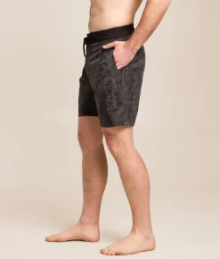 Bottoms|Swimwear | Affliction Howitzer Oak Tree Leaves Camo Stretch Boardshort Dk Charcoal Heather