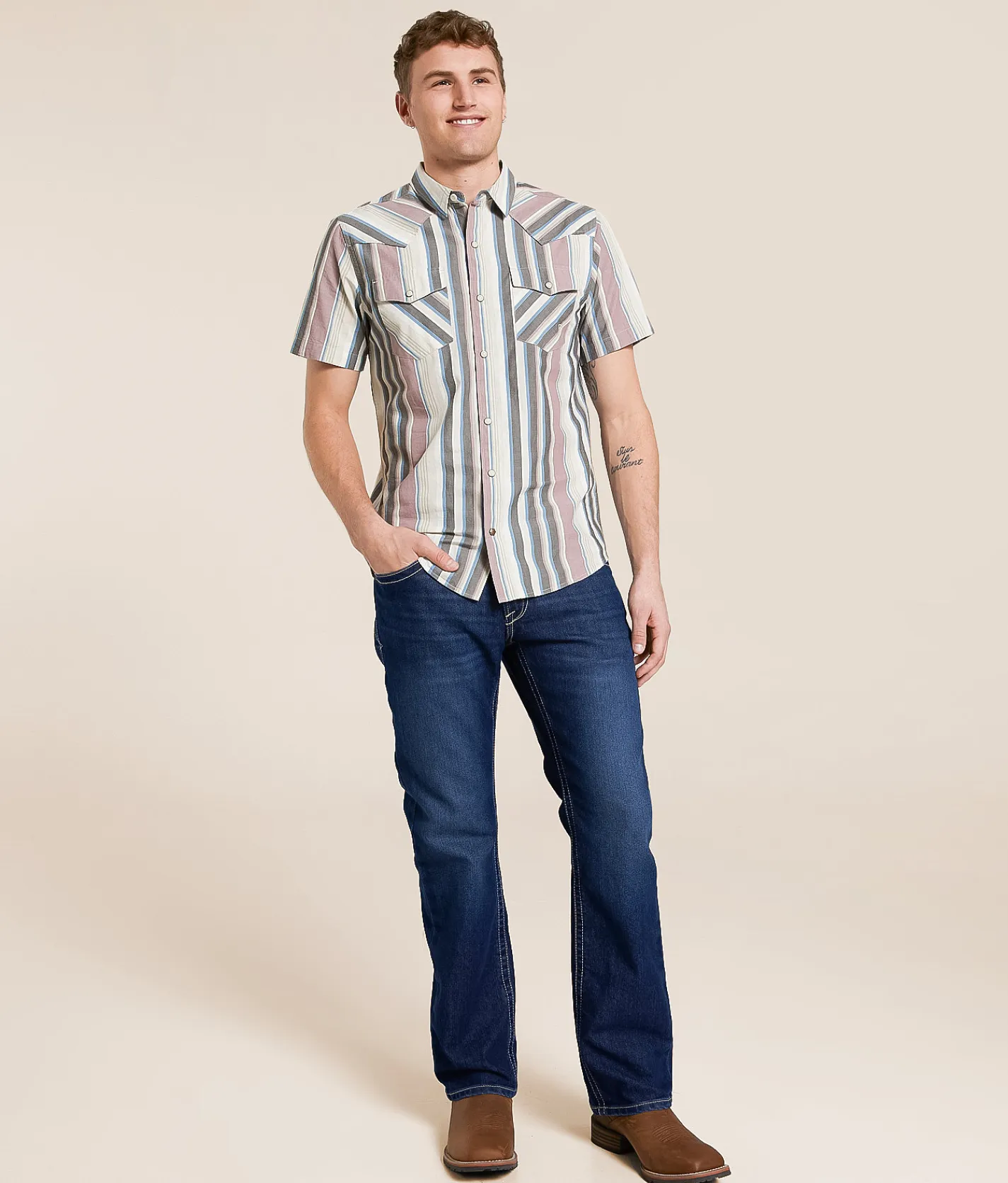 Tops | Ariat Hughie Retro Fitted Shirt Grey