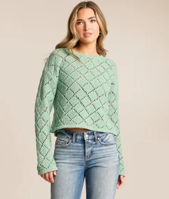 Tops | Z Supply Hullen Crochet Sweater Crystal Green