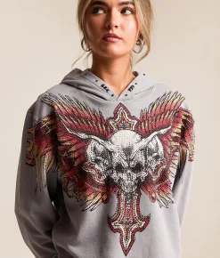 Affliction Hyper Speed Cropped Hoodie Silver Lava Wash Outlet