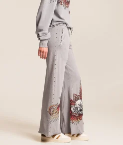 Bottoms | Affliction Hyper Speed Wide Leg Sweatpant Silver Lava Wash