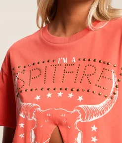 Tops | Modish Rebel I'm A Spitfire Oversized T-Shirt Red Orange