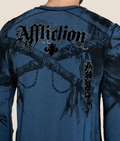Affliction Indian Chief Reversible Thermal Aegean Blue Black Clearance