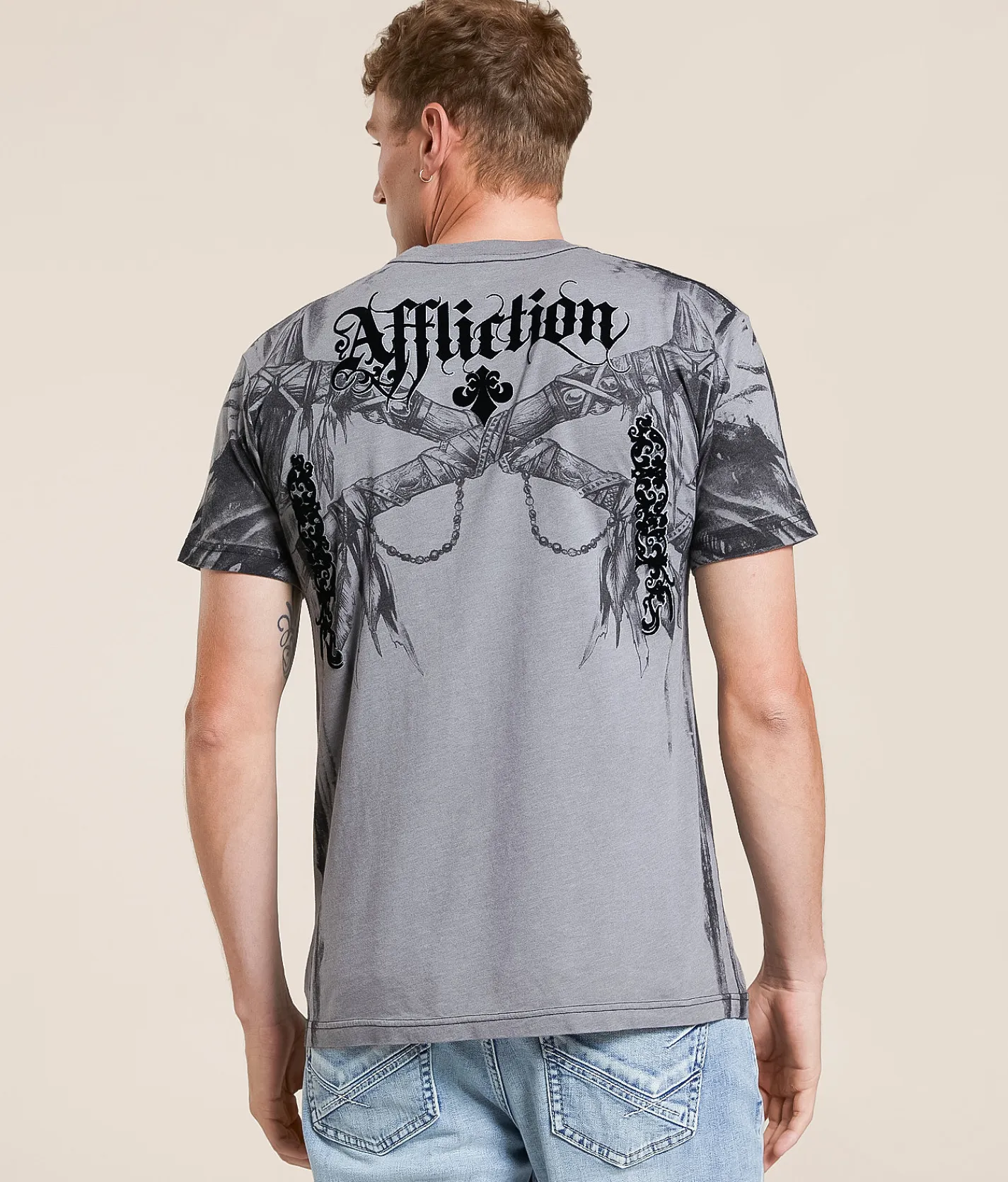 Tops|Graphic T-Shirts | Affliction Indian Chief T-Shirt Silver