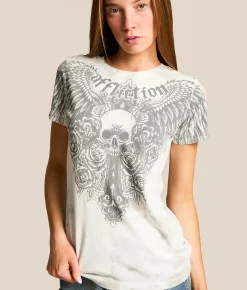 Tops | Affliction Indifference T-Shirt White Lt Grey Crystal Was