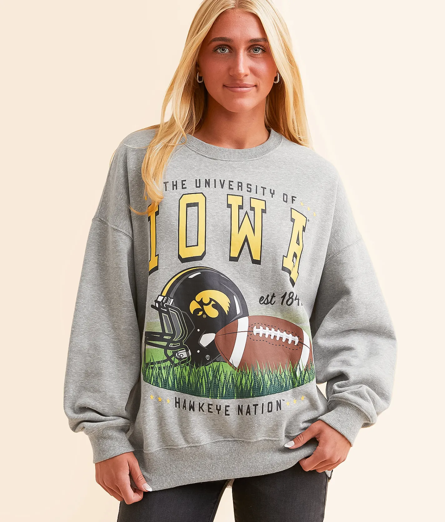 Tops | Gameday SOCIAL® Iowa Hawkeye Oversized Pullover Heather Grey
