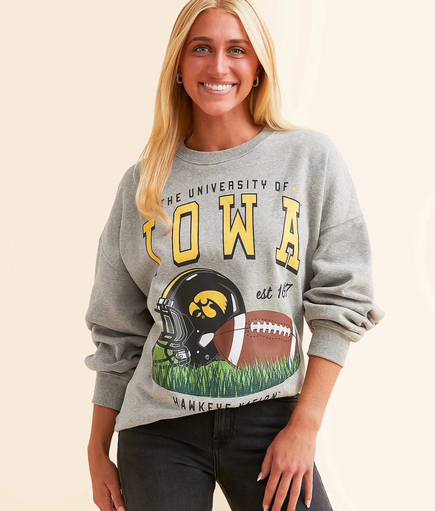 Tops | Gameday SOCIAL® Iowa Hawkeye Oversized Pullover Heather Grey