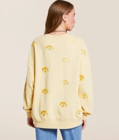 Tops | Gameday SOCIAL® Iowa Hawkeyes Oversized Pullover Pale Yellow