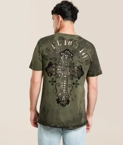Tops|Graphic T-Shirts | Affliction Iron Crusade T-Shirt Deep Depths