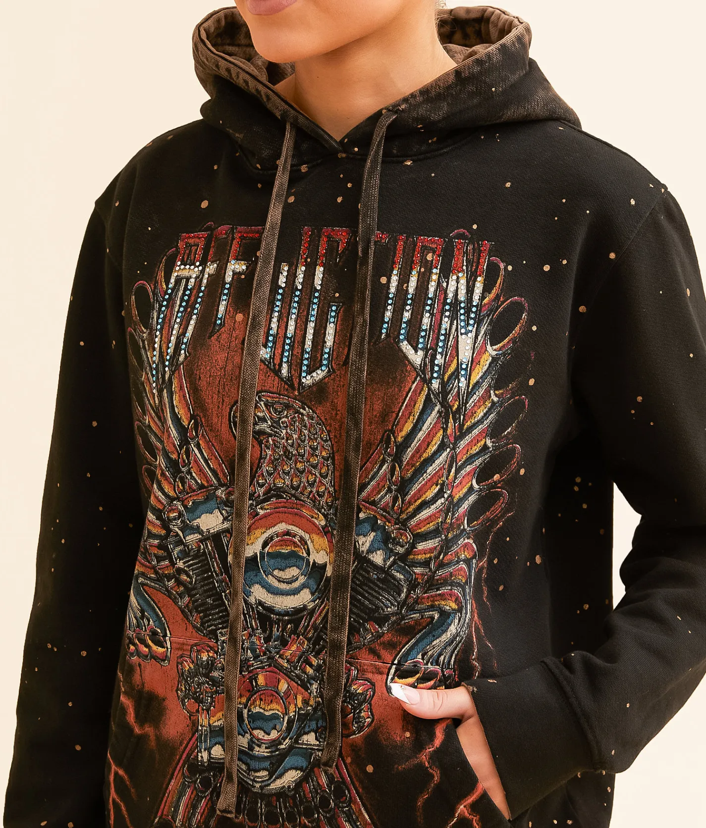 Affliction Iron Eagle Hooded Sweatshirt Black Rustic Brown Lava