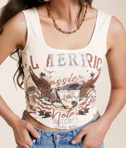 La La Land Iron Horse Corset Cropped Tank Top Ivory Outlet
