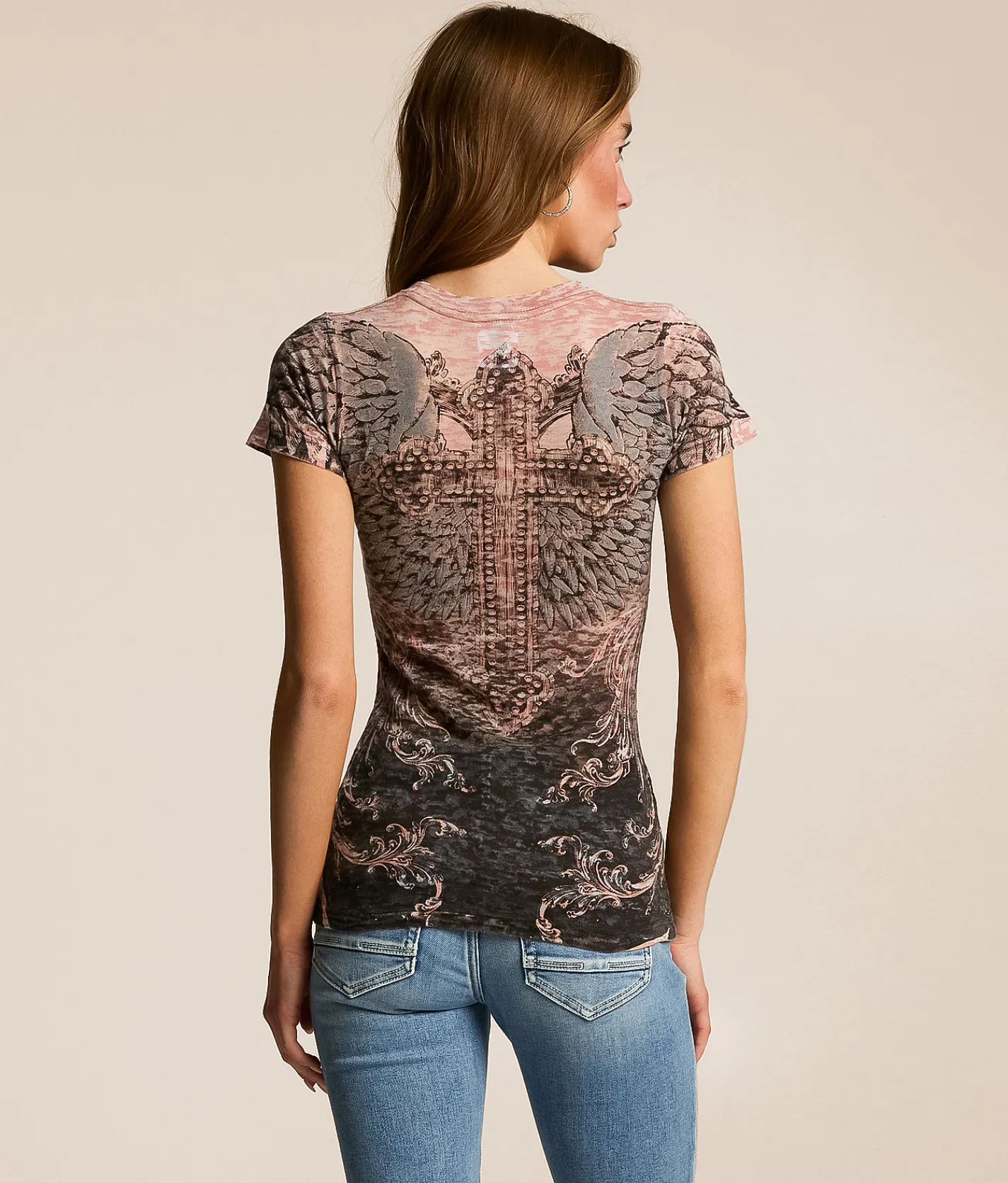 Tops | Affliction Isabella Burnout T-Shirt Cafe Creme Reactive