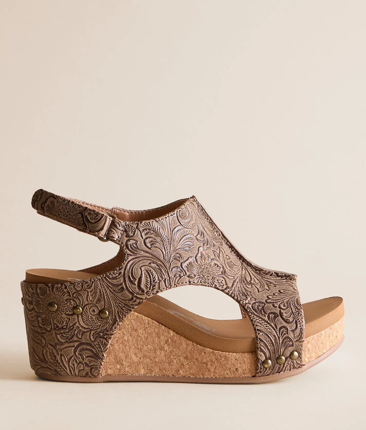 Very G Isabella Tooled Wedge Sandal Brown New