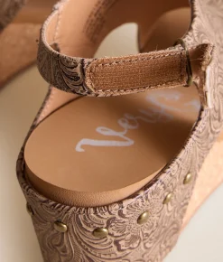 Very G Isabella Tooled Wedge Sandal Brown New