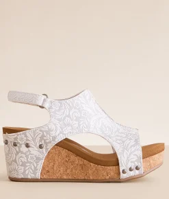 Very G Isabella Western Wedge Sandal Lt Grey New