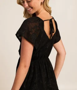 Dresses | Willow & Root Jacquard Floral Tiered Midi Dress Black