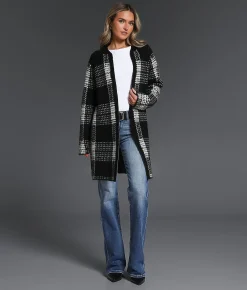 Buckle Black Jacquard Flyaway Cardigan Sweater Black Cream Clearance