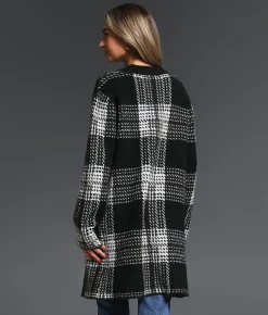 Buckle Black Jacquard Flyaway Cardigan Sweater Black Cream Clearance
