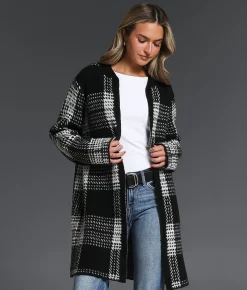 Buckle Black Jacquard Flyaway Cardigan Sweater Black Cream Clearance