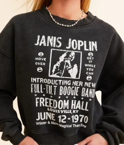 Tops | Life Clothing Janis Joplin Washed Band Pullover Charcoal