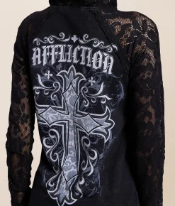Tops | Affliction Jasmine Lace-Up Hoodie Black Reactive