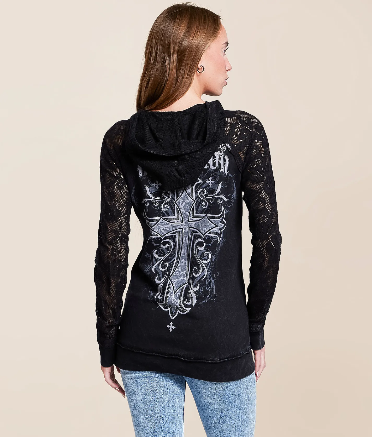 Tops | Affliction Jasmine Lace-Up Hoodie Black Reactive