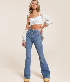 Free People Jayde Flare Stretch Jean Sunburst Blue Outlet