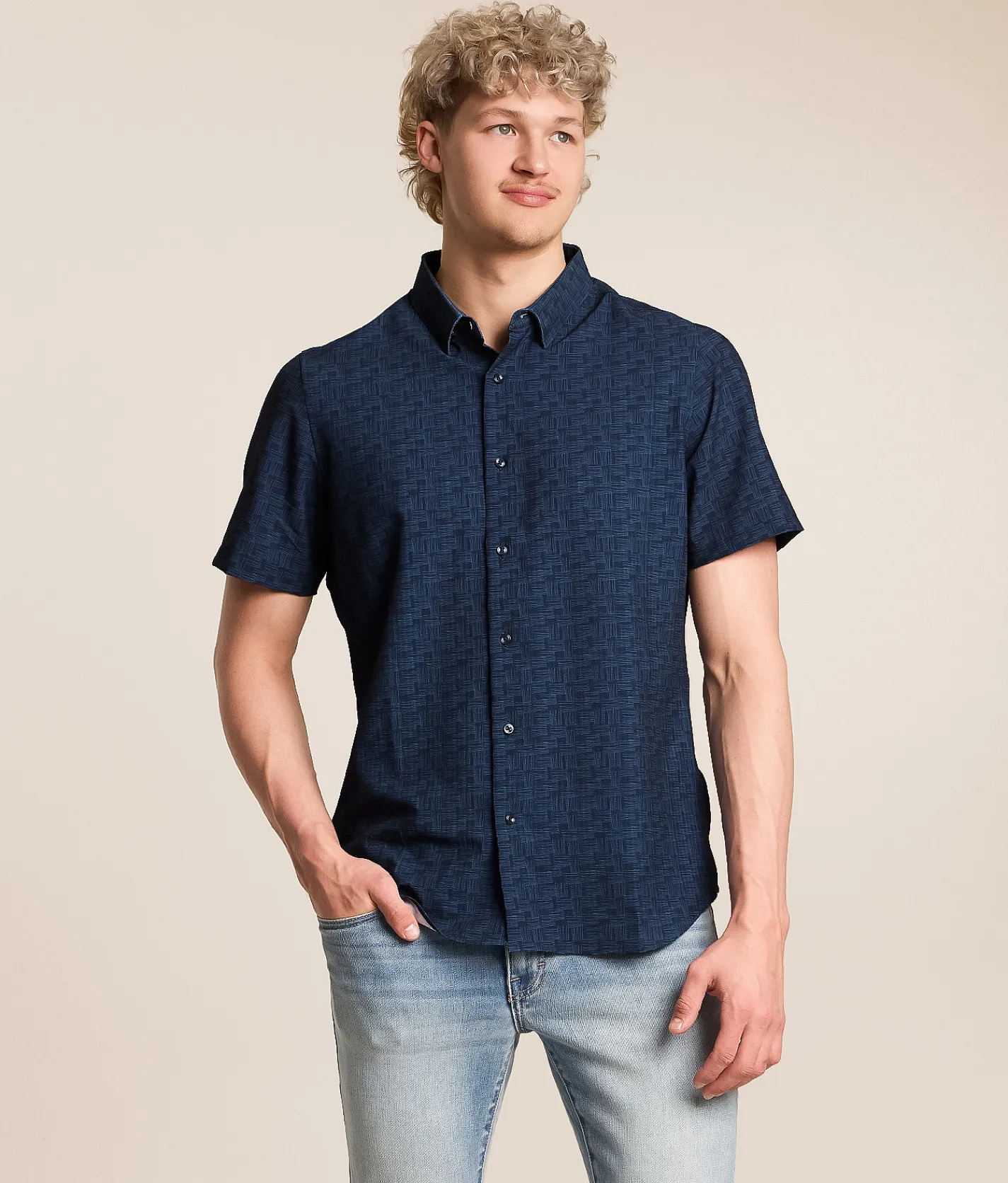 7Diamonds Jayden Seersucker Stretch Shirt Navy Discount