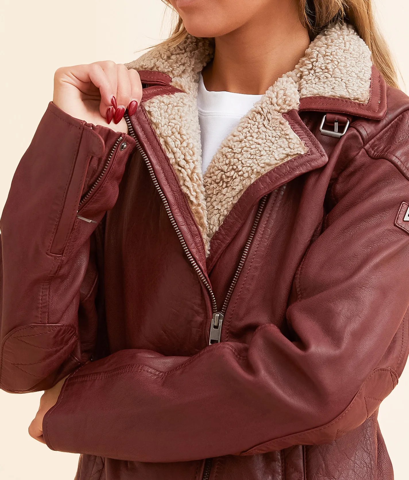 Tops|Coats & Jackets | Mauritius Jenja Sherpa Leather Jacket Red