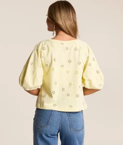 Free People Jessie Eyelet Top Lemon Water Combo Discount