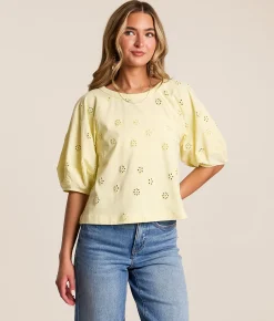 Free People Jessie Eyelet Top Lemon Water Combo Discount