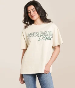 Tops | Modish Rebel Jesus Saves I Spend Oversized T-Shirt Cream