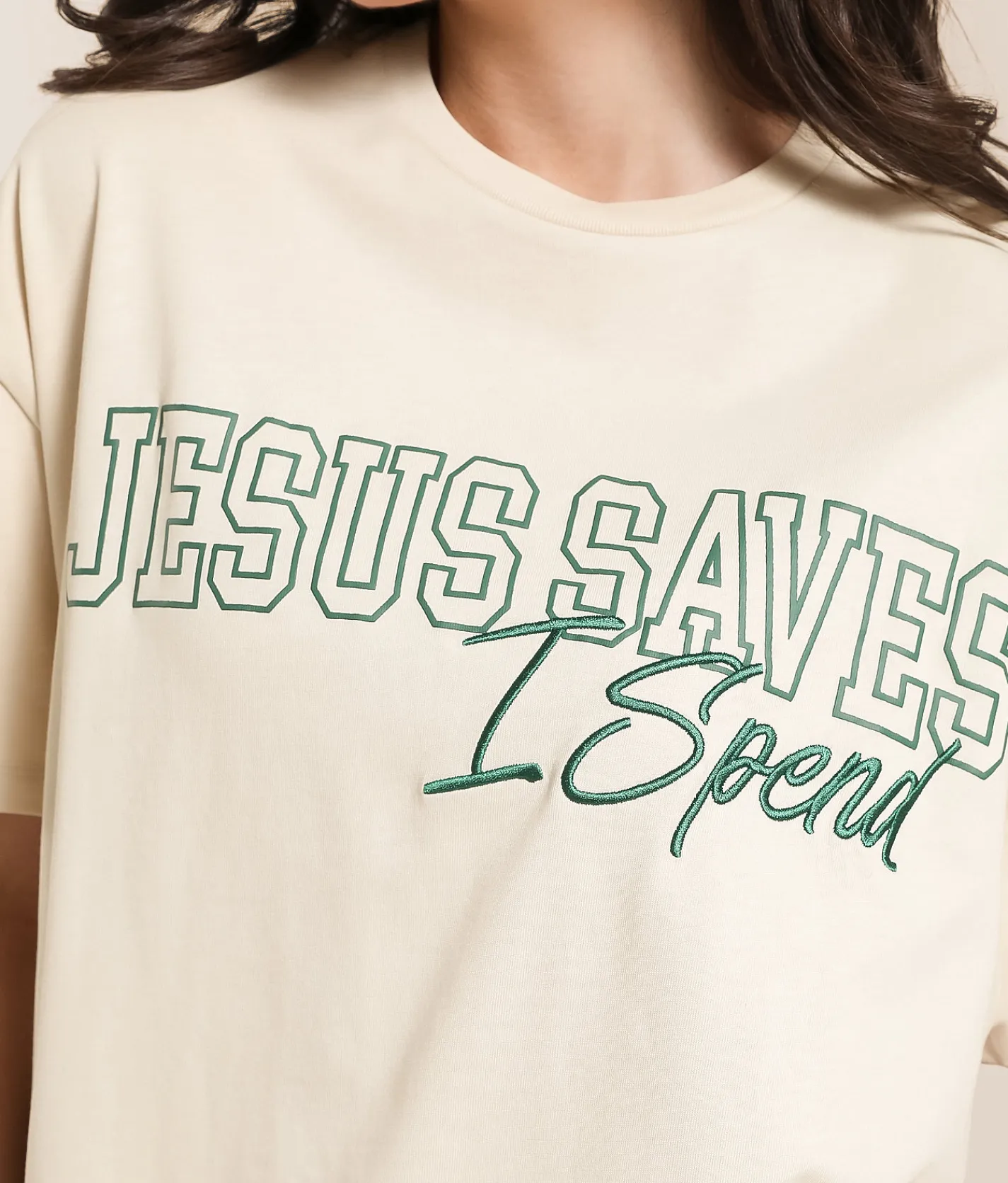 Tops | Modish Rebel Jesus Saves I Spend Oversized T-Shirt Cream