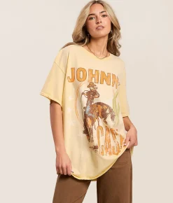 Merch Traffic Johnny Cash Cowboy Oversized Band T-Shirt Double Cream Online