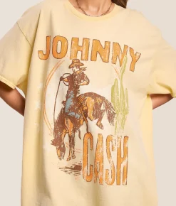 Merch Traffic Johnny Cash Cowboy Oversized Band T-Shirt Double Cream Online