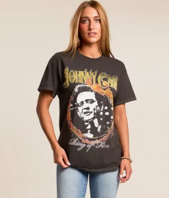 Tops | Merch Traffic Johnny Cash Oversized Band T-Shirt Washed Black
