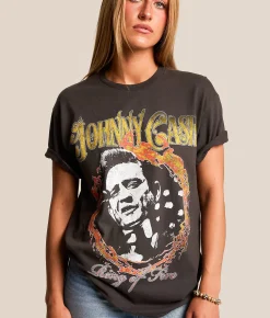 Tops | Merch Traffic Johnny Cash Oversized Band T-Shirt Washed Black