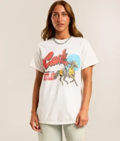 Tops | Merch Traffic Johnny Cash Oversized Band T-Shirt White