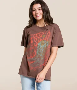 Merch Traffic Johnny Cash Oversized Band T-Shirt Brown Clearance