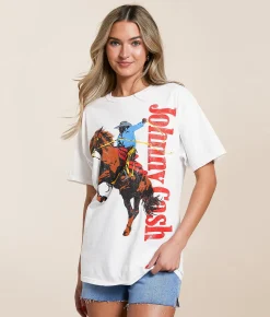 Merch Traffic Jonny Cash Oversized Band T-Shirt Vintage White Discount