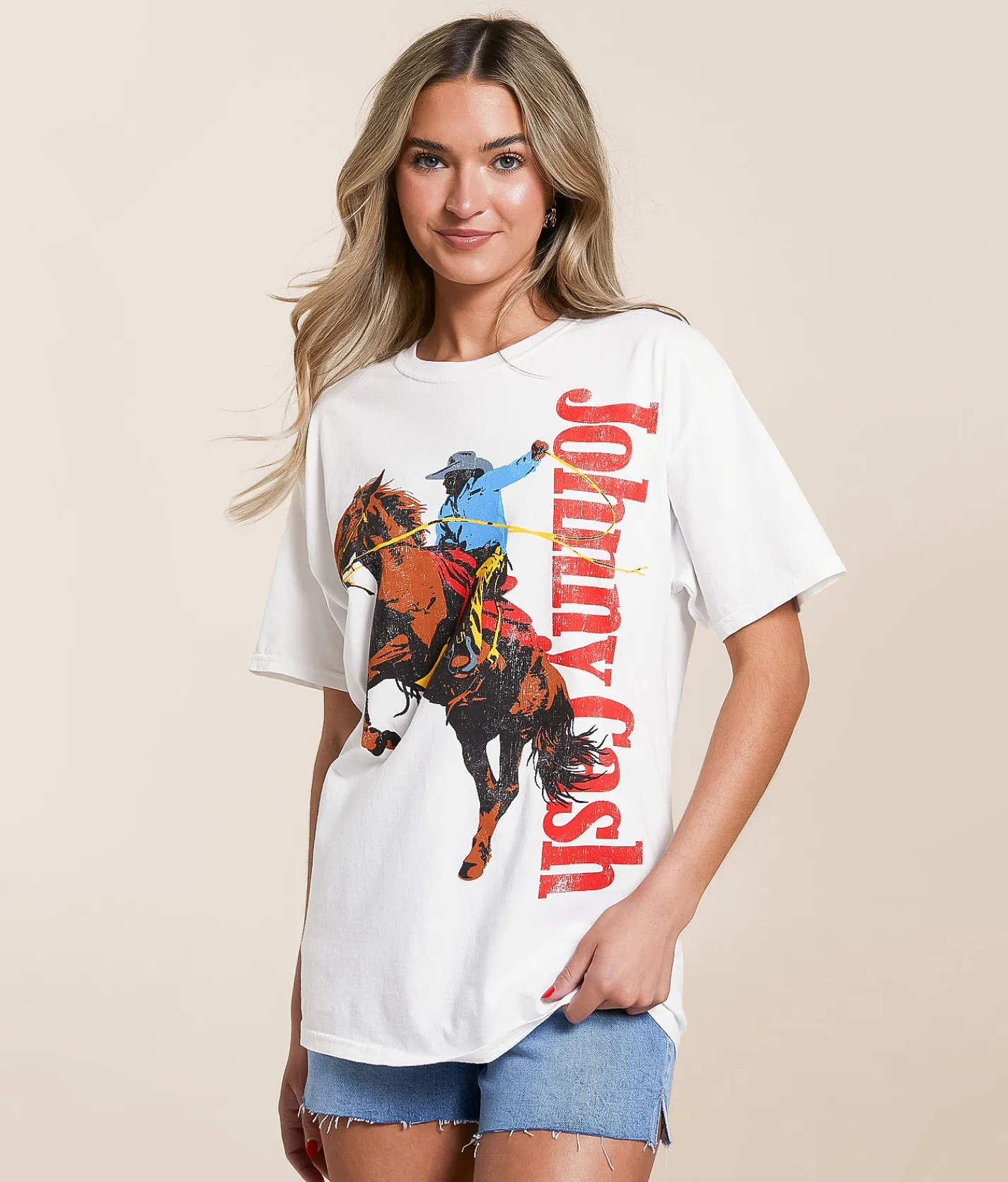 Merch Traffic Jonny Cash Oversized Band T-Shirt Vintage White Discount