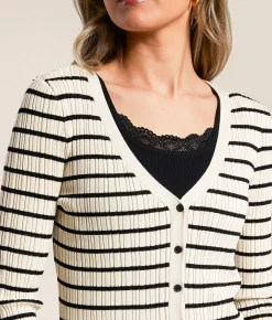 Z Supply Jordana Striped Cardigan Sweater Sandshell Clearance
