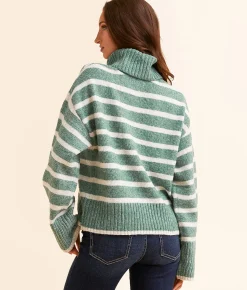 Z Supply Josephine Striped Sweater Palm Green Best