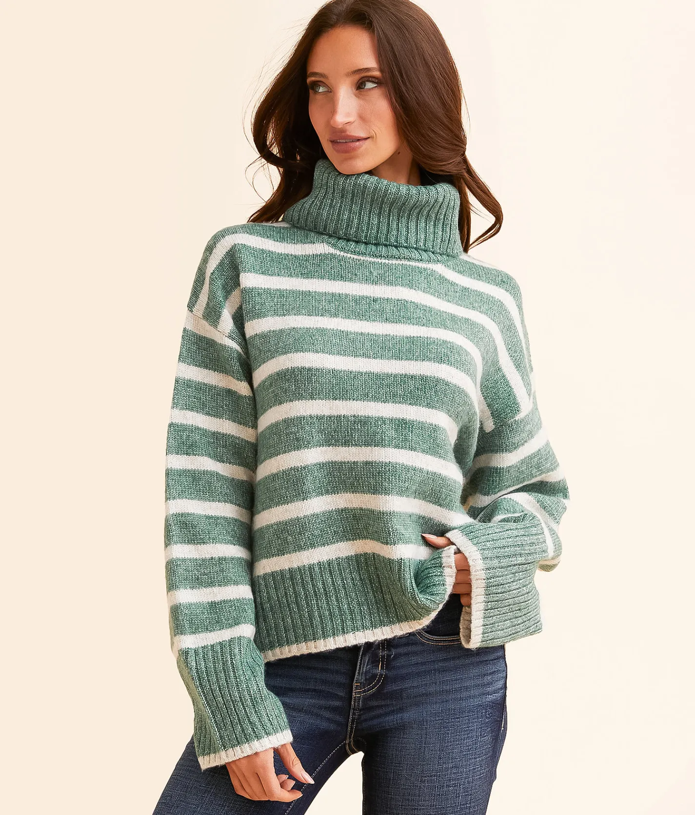 Z Supply Josephine Striped Sweater Palm Green Best